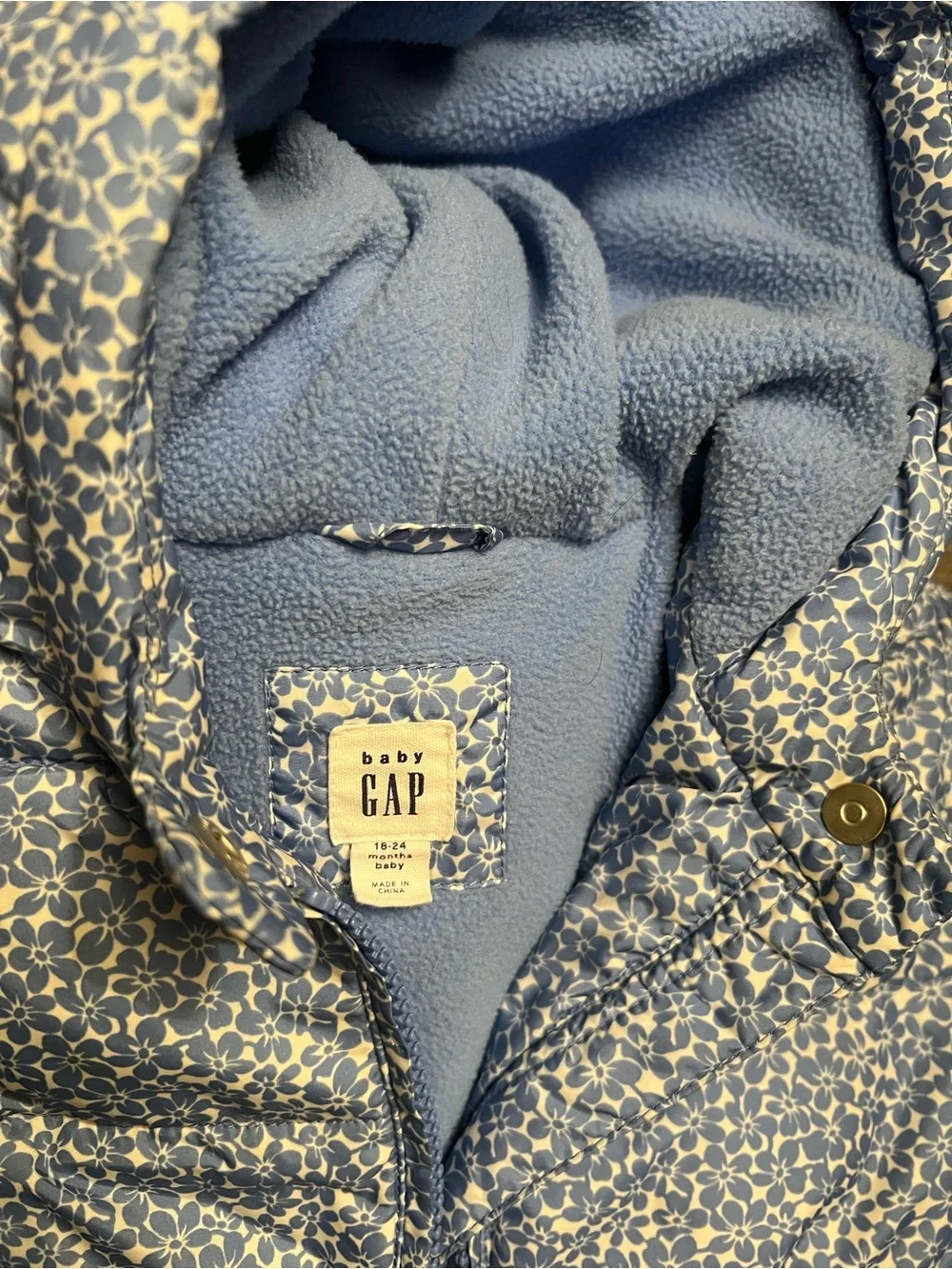 GAP Blue Floral Hooded Baby Puffer